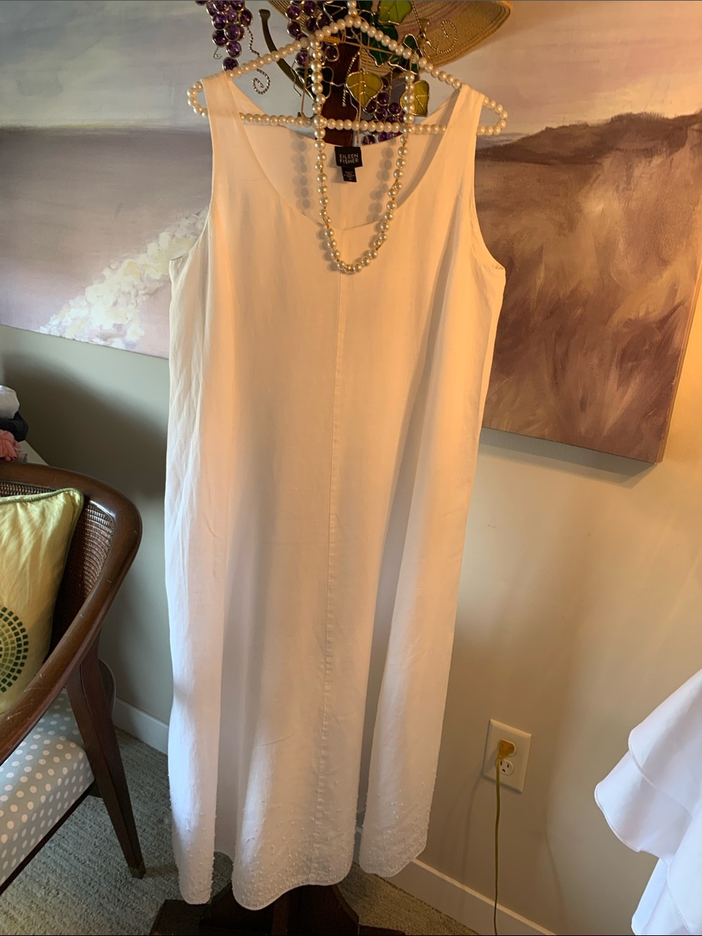 Eileen Fisher Irish Linen Swiss Dot at Hemline Maxi Dress Size M